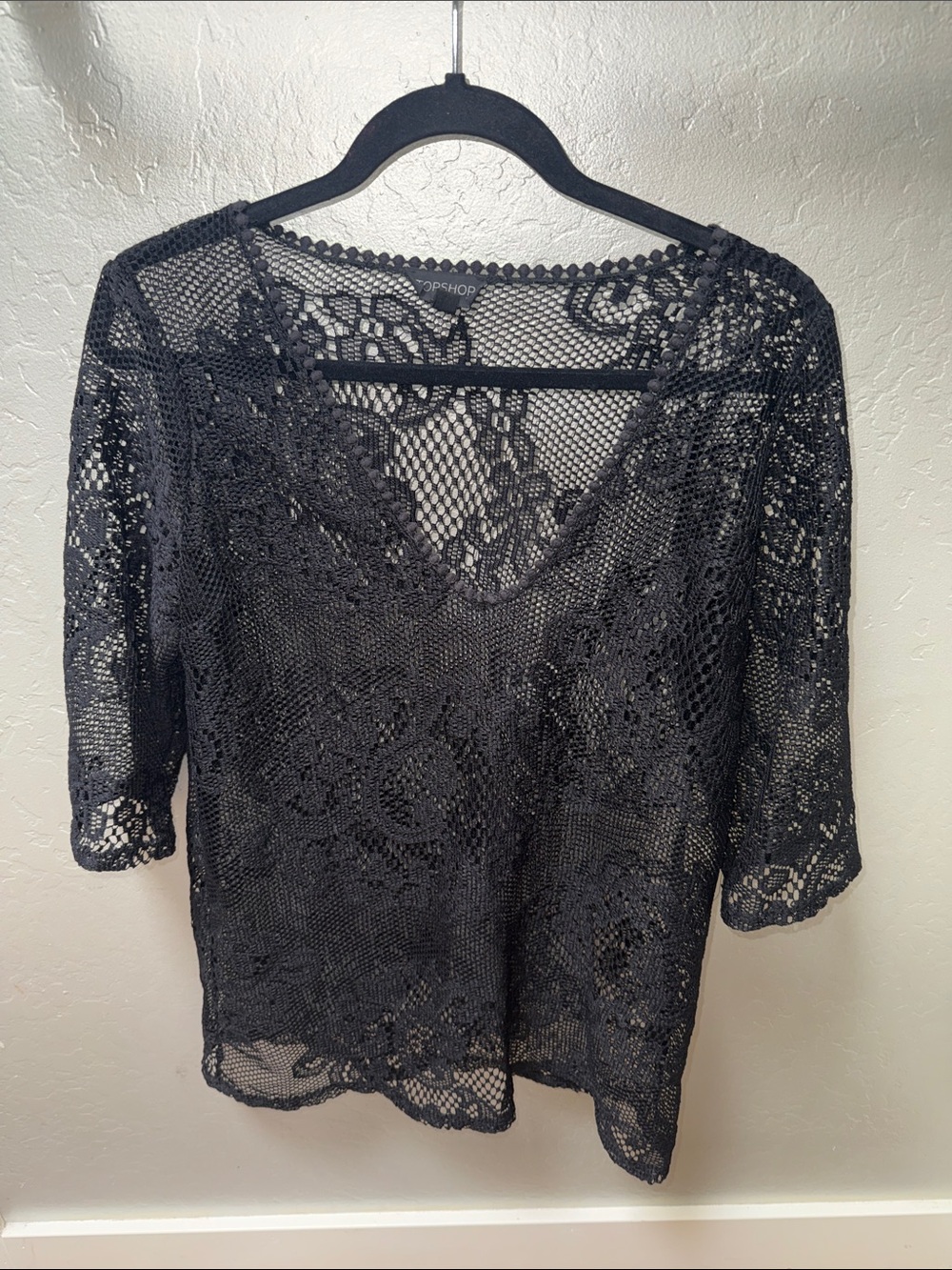 Topshop Black Crochet V-Neck Cover Up